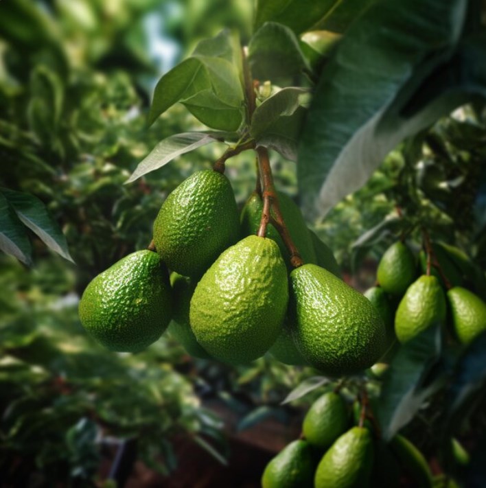 green avocados hanging from the tree